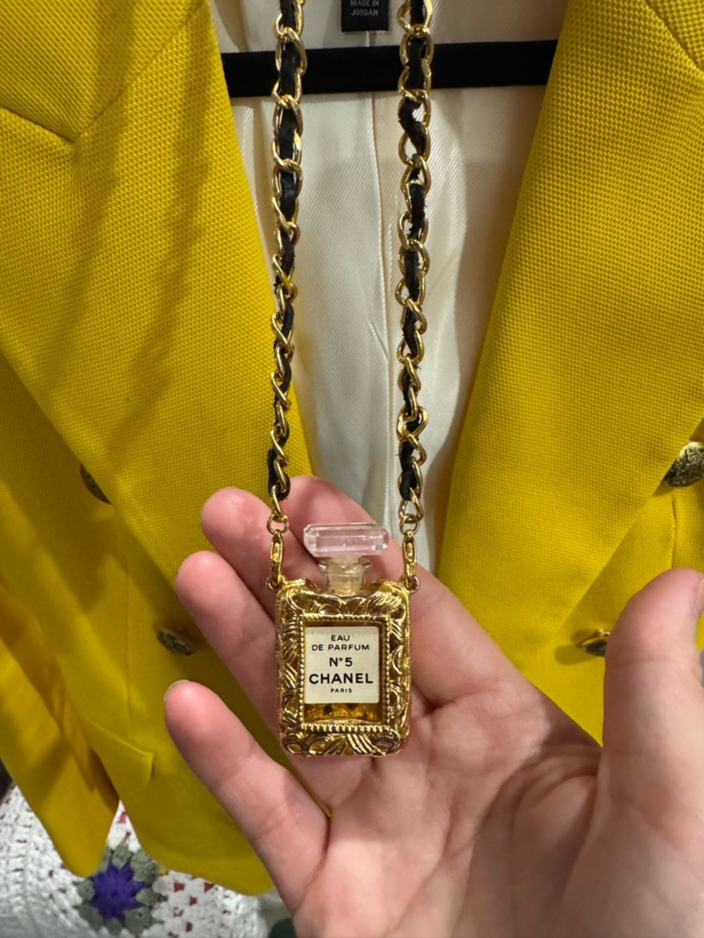 Authentic Vintage CHANEL Gold & Yellow N°5 Perfume Bottle Pendant Necklace